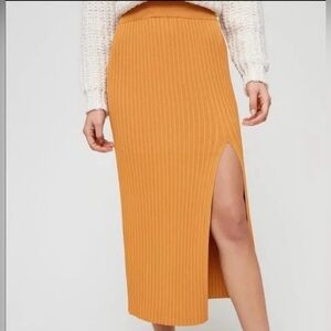 Aritzia Wilfred Zeta Ribbed Knit Slit Midi Skirt